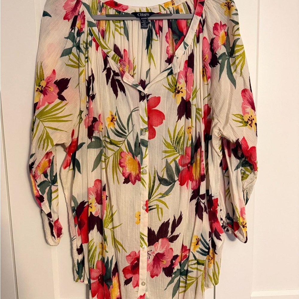 Chaps Women's Blouse - Red and Green Floral
